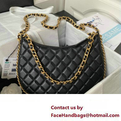 Chanel Shiny Crumpled Lambskin  &  Gold-Tone Metal Large Hobo Bag AS4368 Black 2023